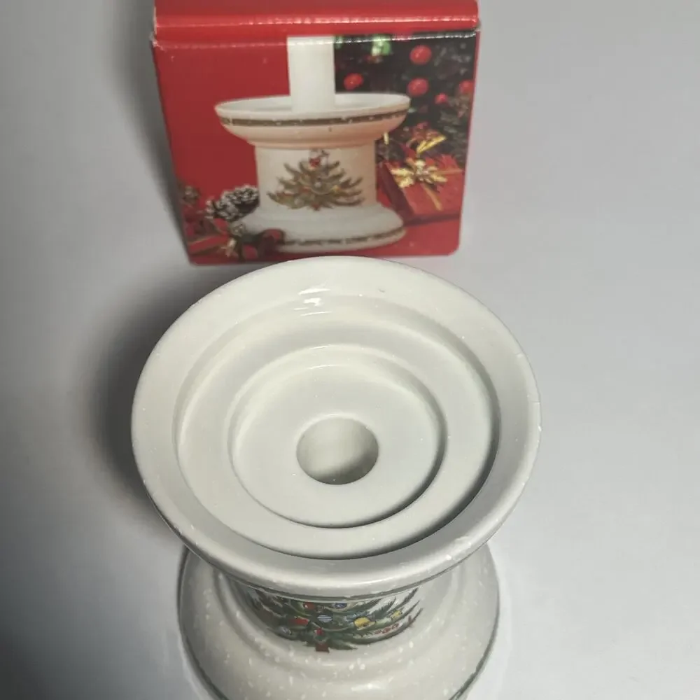 NIB Mikasa Christmas Treats Candleholder Pillar Taper Ceramic Decor Vintage